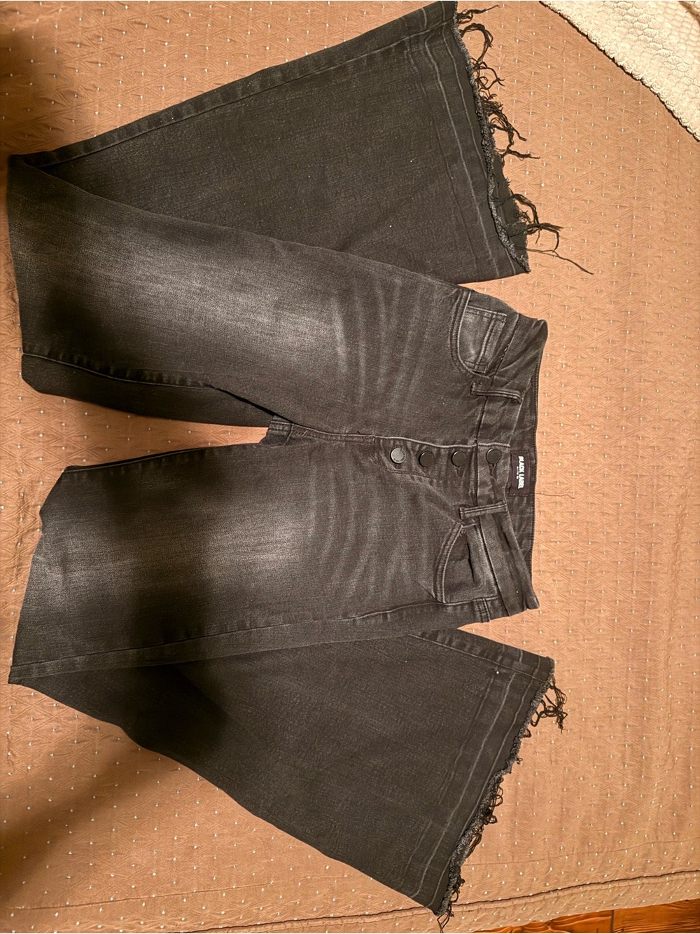 Black Label Washed Black Wide-Leg Frayed-Hem Jeans
